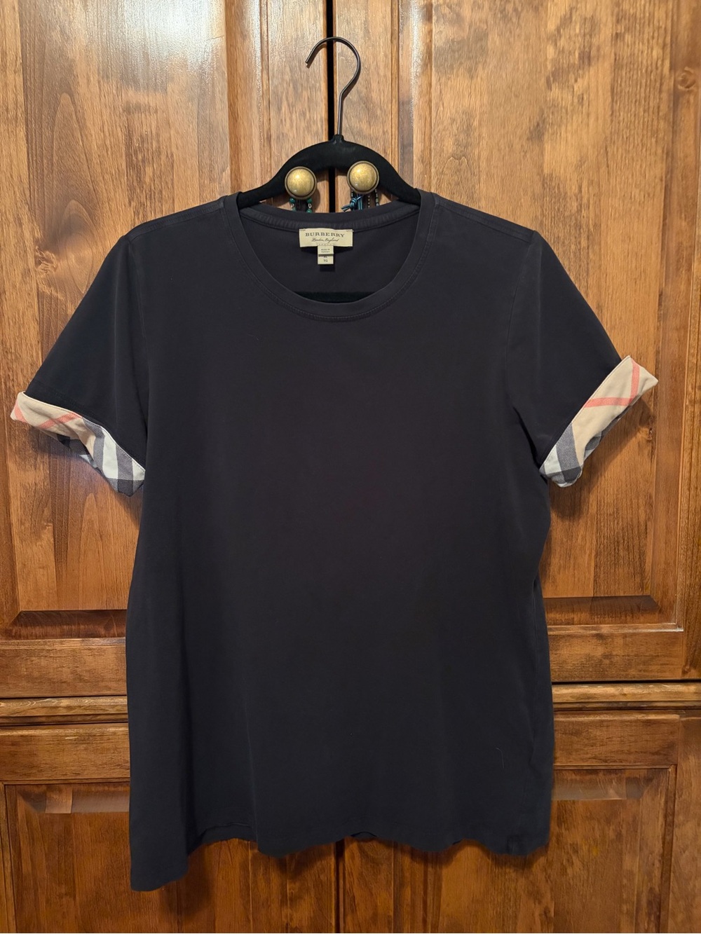 Burberry Black Short Sleeve Tee with Signature Check Cuff